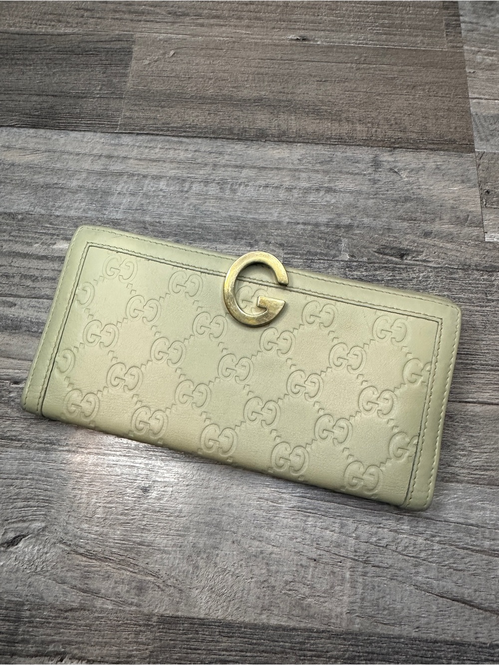 Gucci Leather GG Embossed Guccissima Monogram Long Wallet Beige Grey Ivory